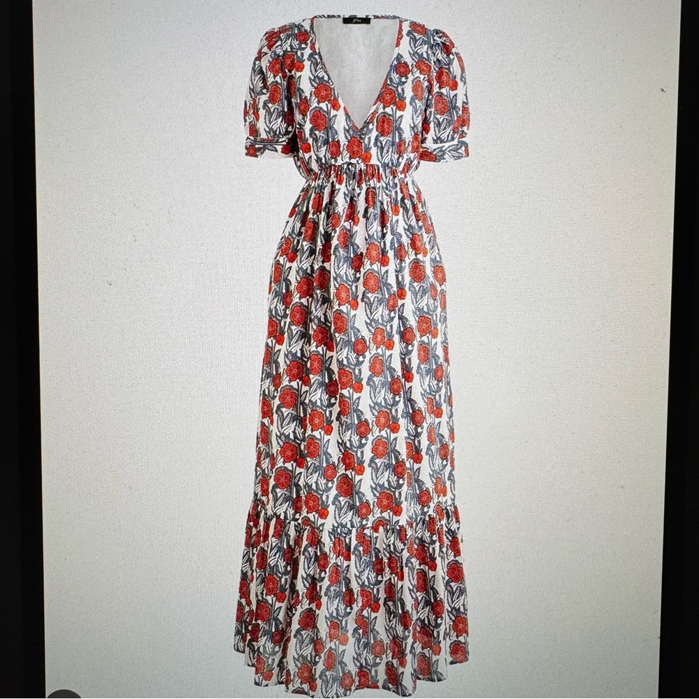 J.Crew Maxi Cotton Voile Cotton Lined Sundress: Red White Blue Poppy Print Small